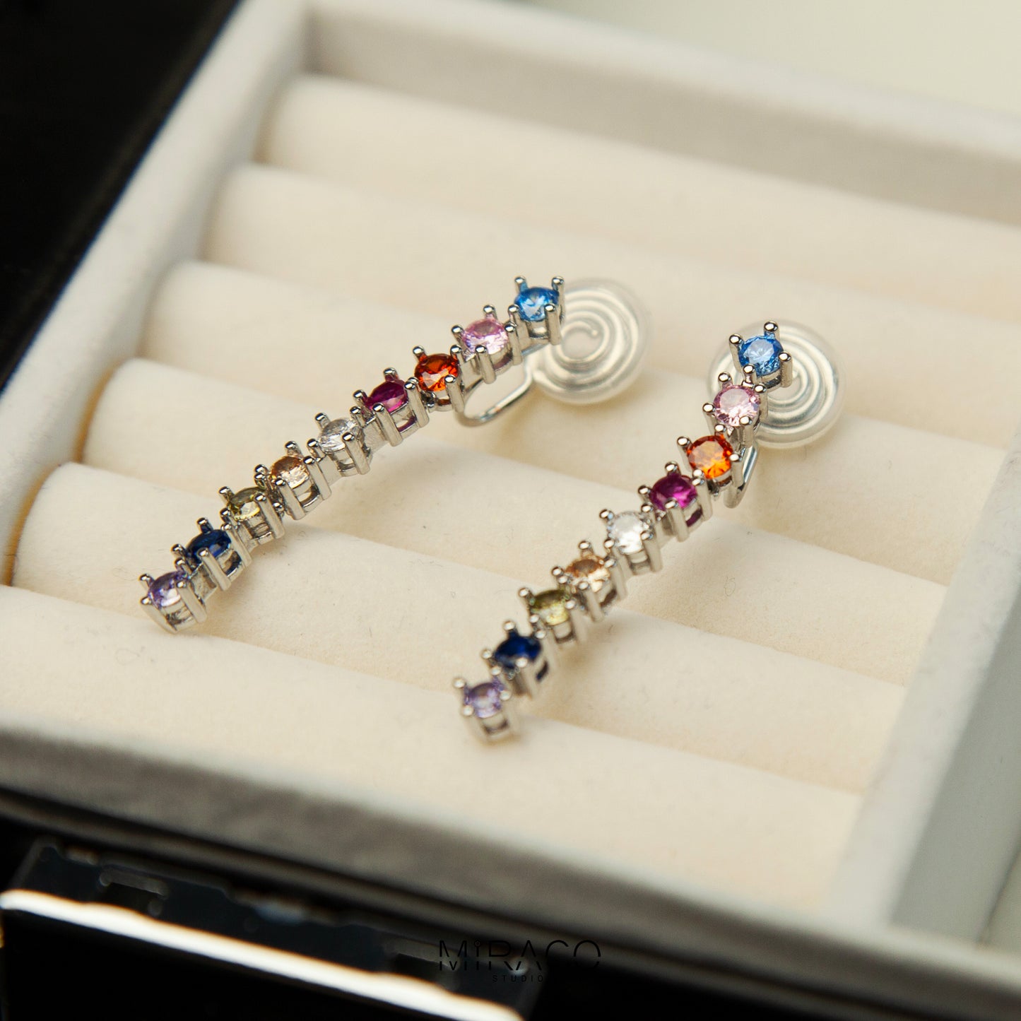 Minimalist Crystal Cluster Dangle Earrings, Clip On Stone Drop Earrings, Silver Rainbow Crystal