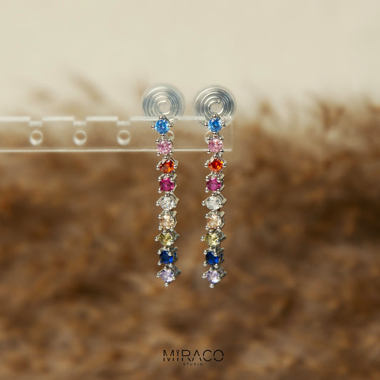 Minimalist Crystal Cluster Dangle Earrings, Clip On Stone Drop Earrings, Silver Rainbow Crystal