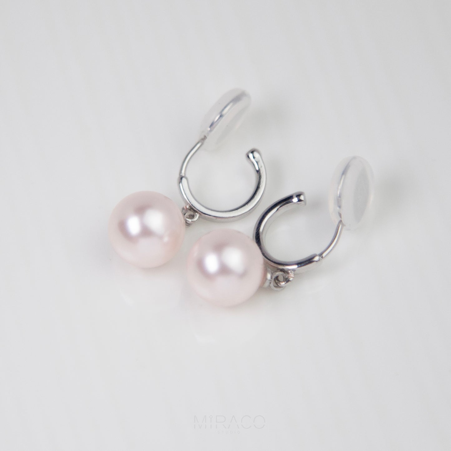 Minimalist Dangle Pearls Earrings, Dangle Hoop Pearls Non Pierced Earrings, White or Pink Drop Pearls
