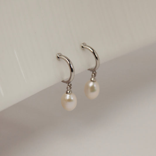 Minimalist Dangle Pearls Earrings, Dangle Hoop Pearls Earrings, Freshwater Pearl Non Pierced Earrings