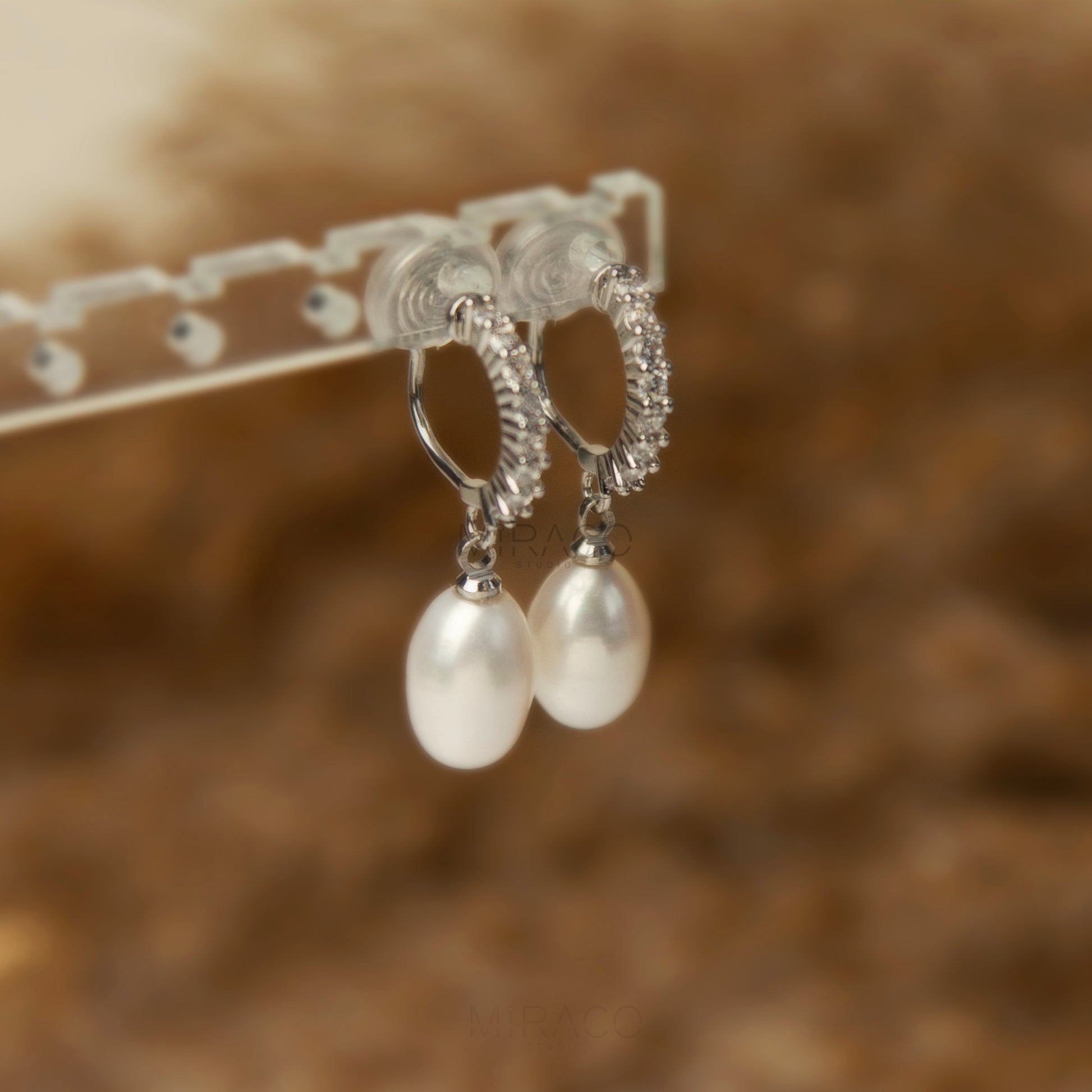 Minimalist Dangle Pearls Earrings, Diamond Hoop Pearl Earrings, Freshwater Pearl Non Pierced Earrings