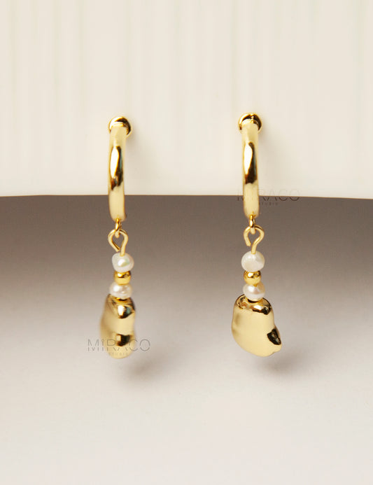 Minimalist Gold Bean Dangle Non Pierced Freshwater Pearls Earrings