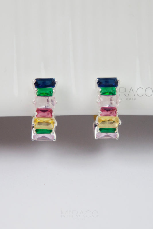 Minimalist Simple Crystal Cluster Huggie Hoop Earrings, Clip On Hoop Earrings, Multi Color Crystal Hoop