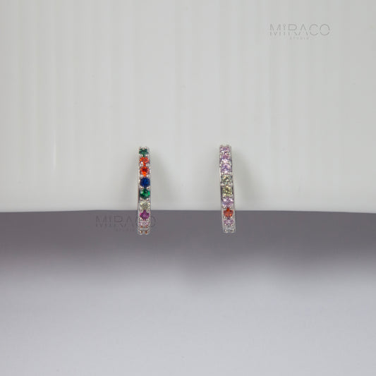 Minimalist Simple Multi Colour Crystal Cluster Huggie Hoop Earrings, SIlver Clip On Hoop Earrings