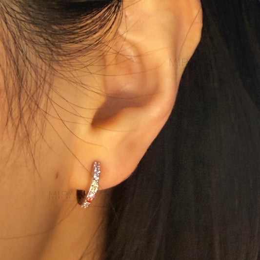 Minimalist Simple Multi Colour Crystal Cluster Huggie Hoop Earrings, SIlver Clip On Hoop Earrings