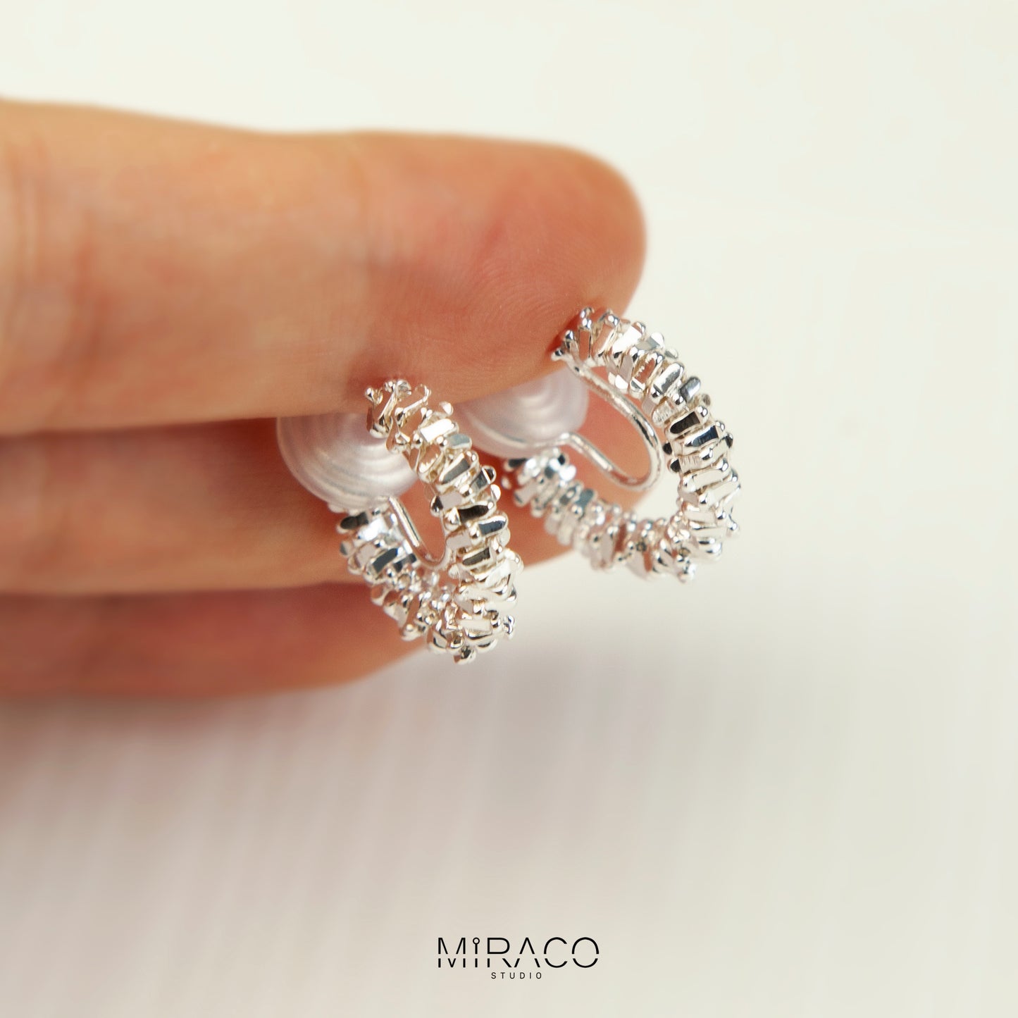 Cube Beaded Hoop Earrings Gold or Silver, Simple Geometric Small Huggies Non Pierced Earrings Ear Clips