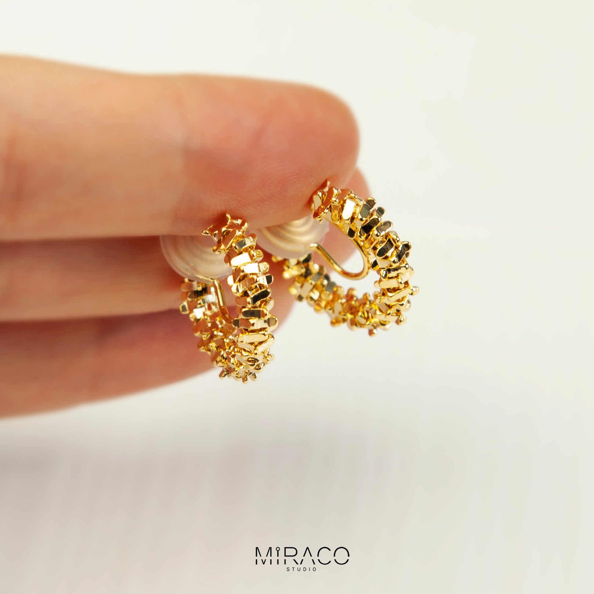 Cube Beaded Hoop Earrings Gold or Silver, Simple Geometric Small Huggies Non Pierced Earrings Ear Clips