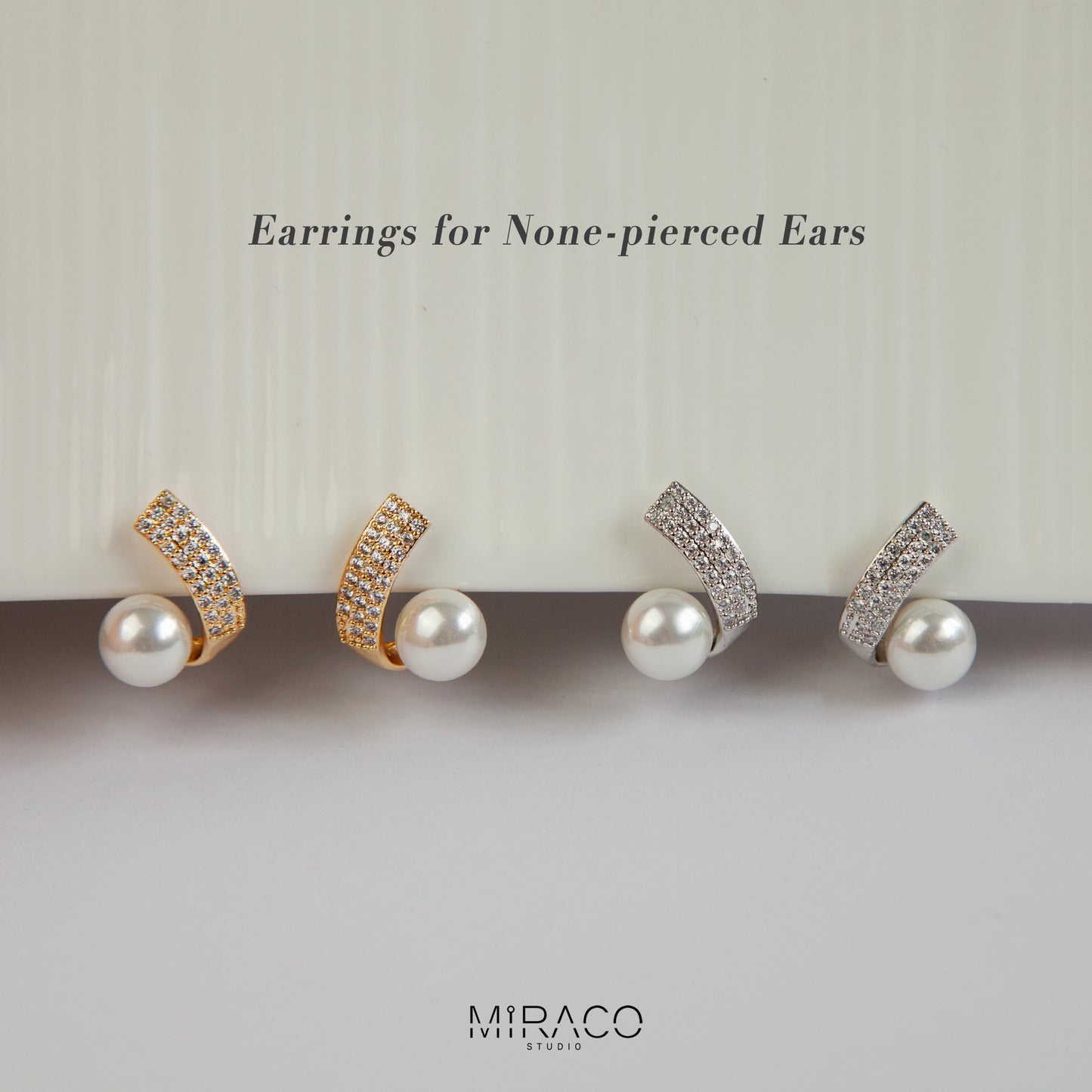 Clip On Pearl Studs With Pave Diamond