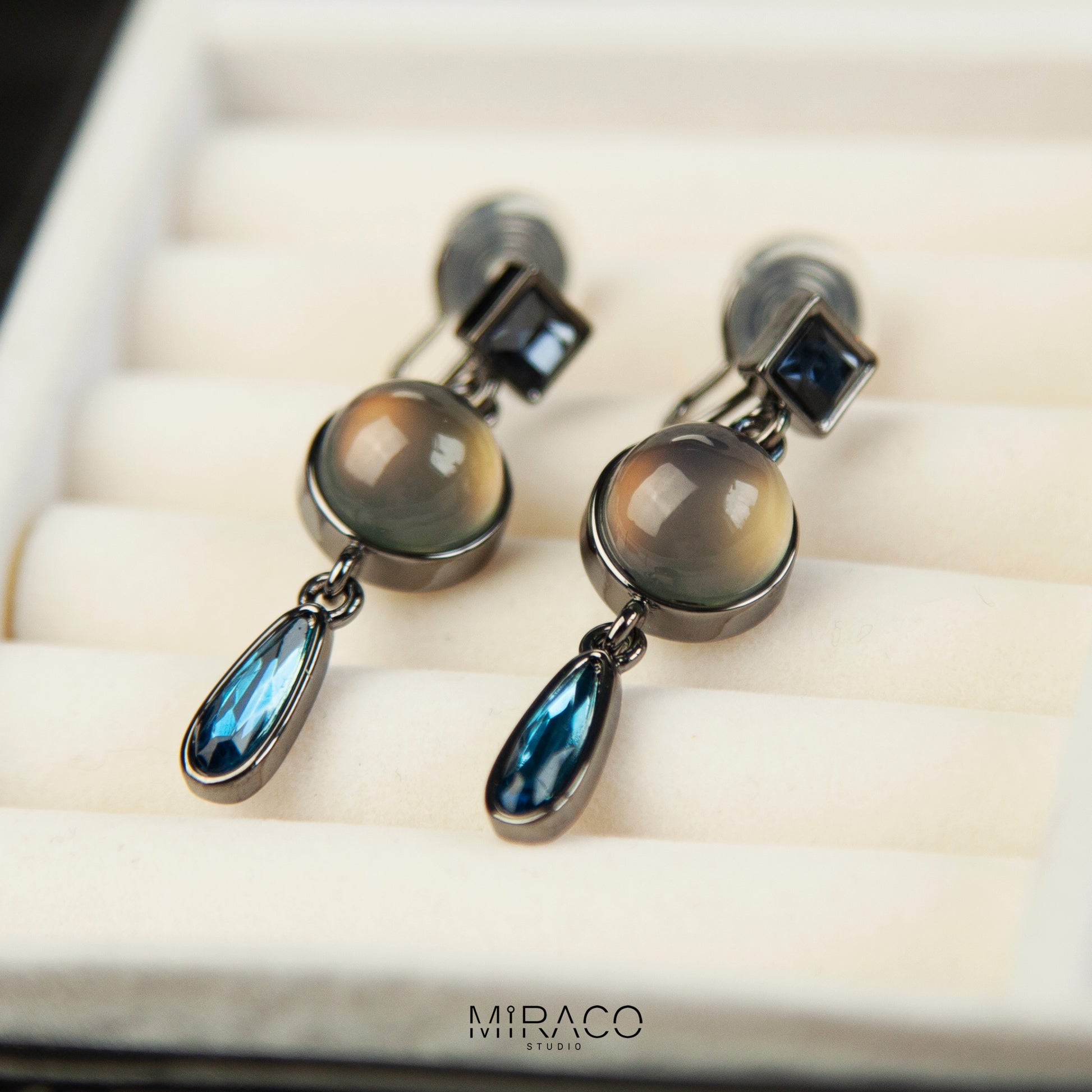 Clip On Navy Blue Diamond Gemstone Earrings, Clip On Dangle Earrings, Dark Crystal Dangle and Drop Earring