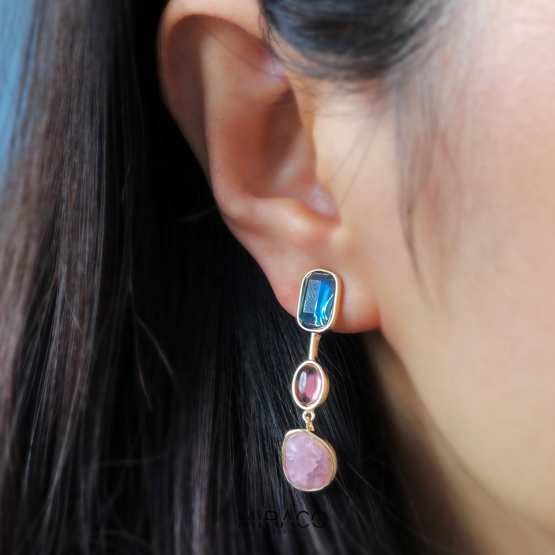 Clip On Dangle Earrings, Colourful Crystal Dangle and Drop Earring, Pink Stone Pierced &amp; Non Pierced