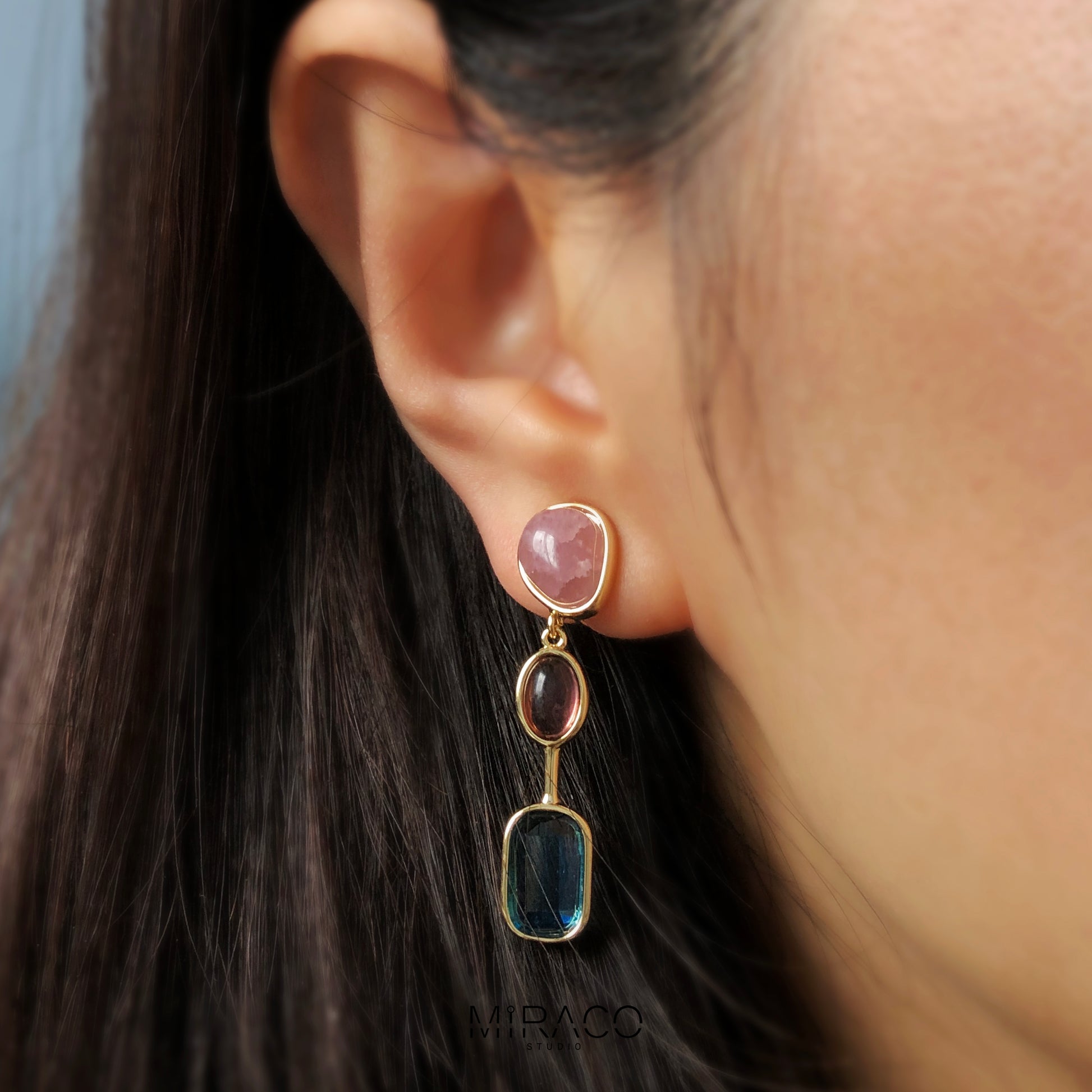 Clip On Dangle Earrings, Colourful Crystal Dangle and Drop Earring, Pink Stone Pierced &amp; Non Pierced