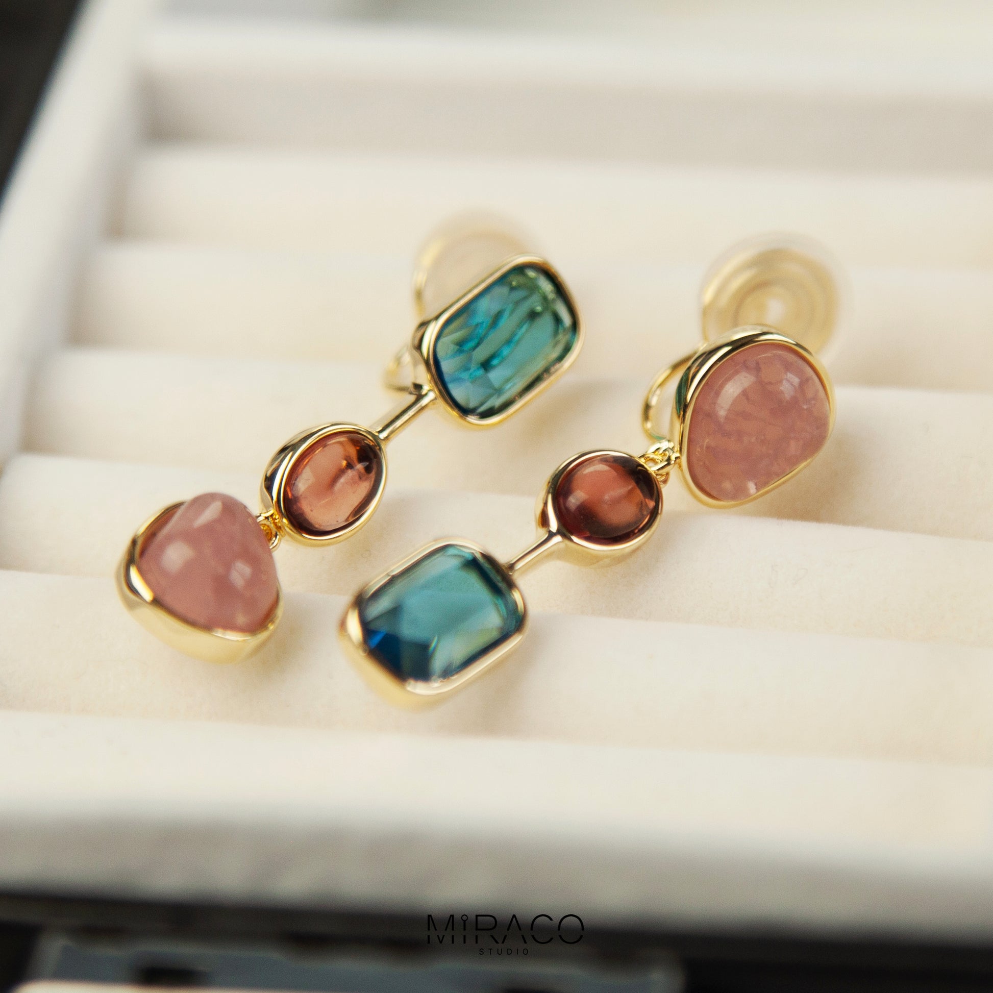Clip On Dangle Earrings, Colourful Crystal Dangle and Drop Earring, Pink Stone Pierced &amp; Non Pierced