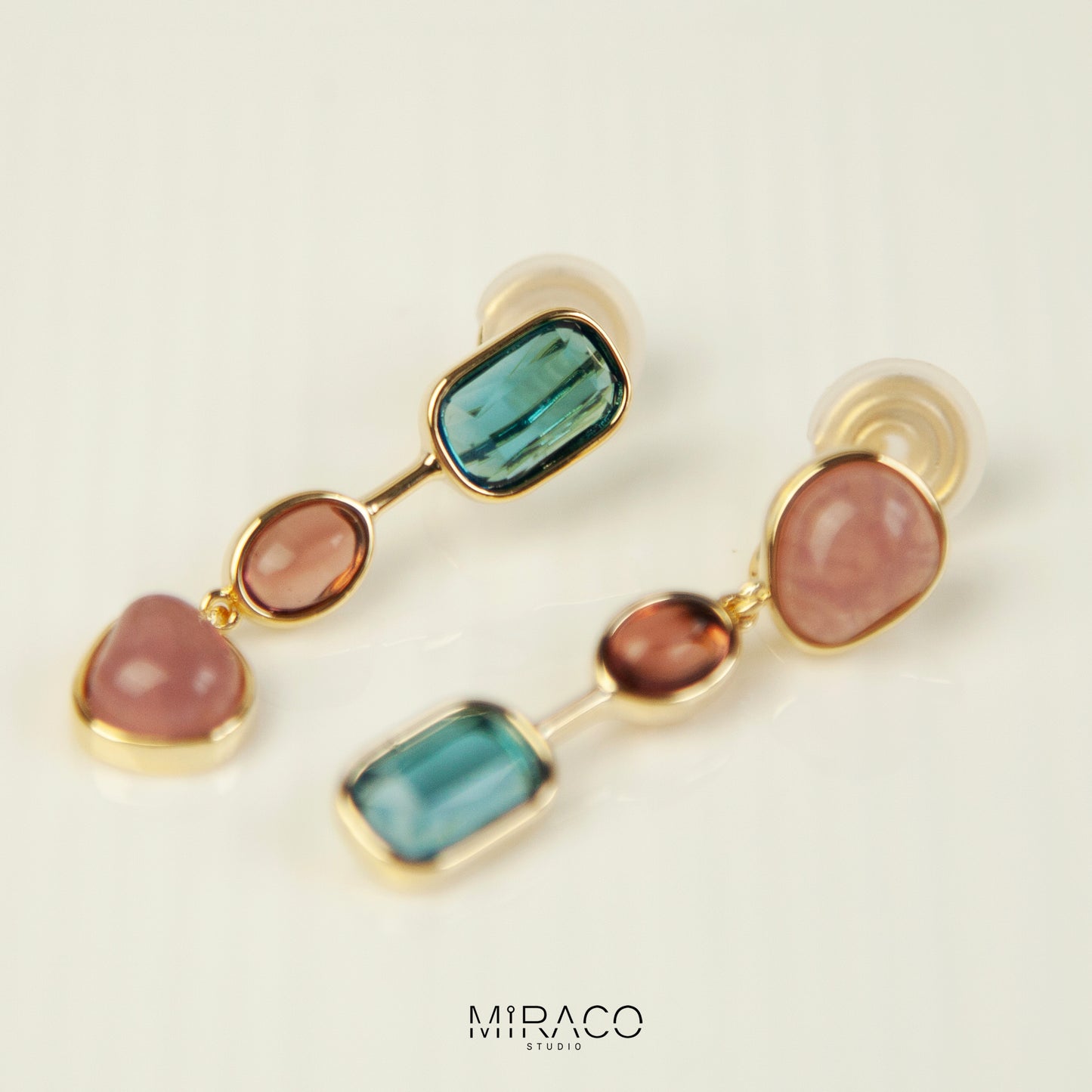 Clip On Dangle Earrings, Colourful Crystal Dangle and Drop Earring, Pink Stone Pierced &amp; Non Pierced