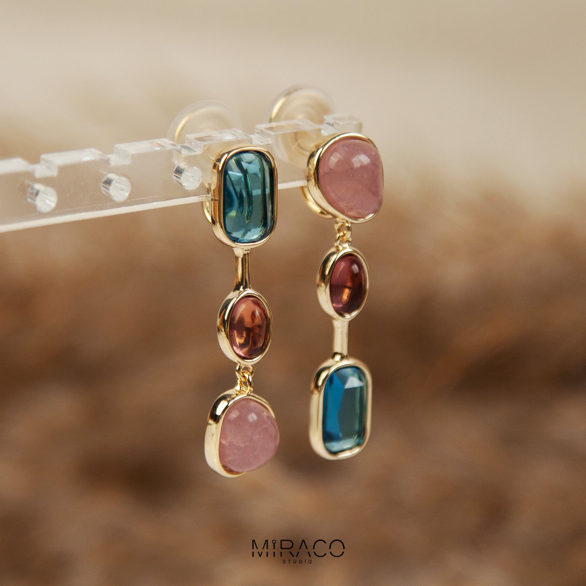 Clip On Dangle Earrings, Colourful Crystal Dangle and Drop Earring, Pink Stone Pierced &amp; Non Pierced
