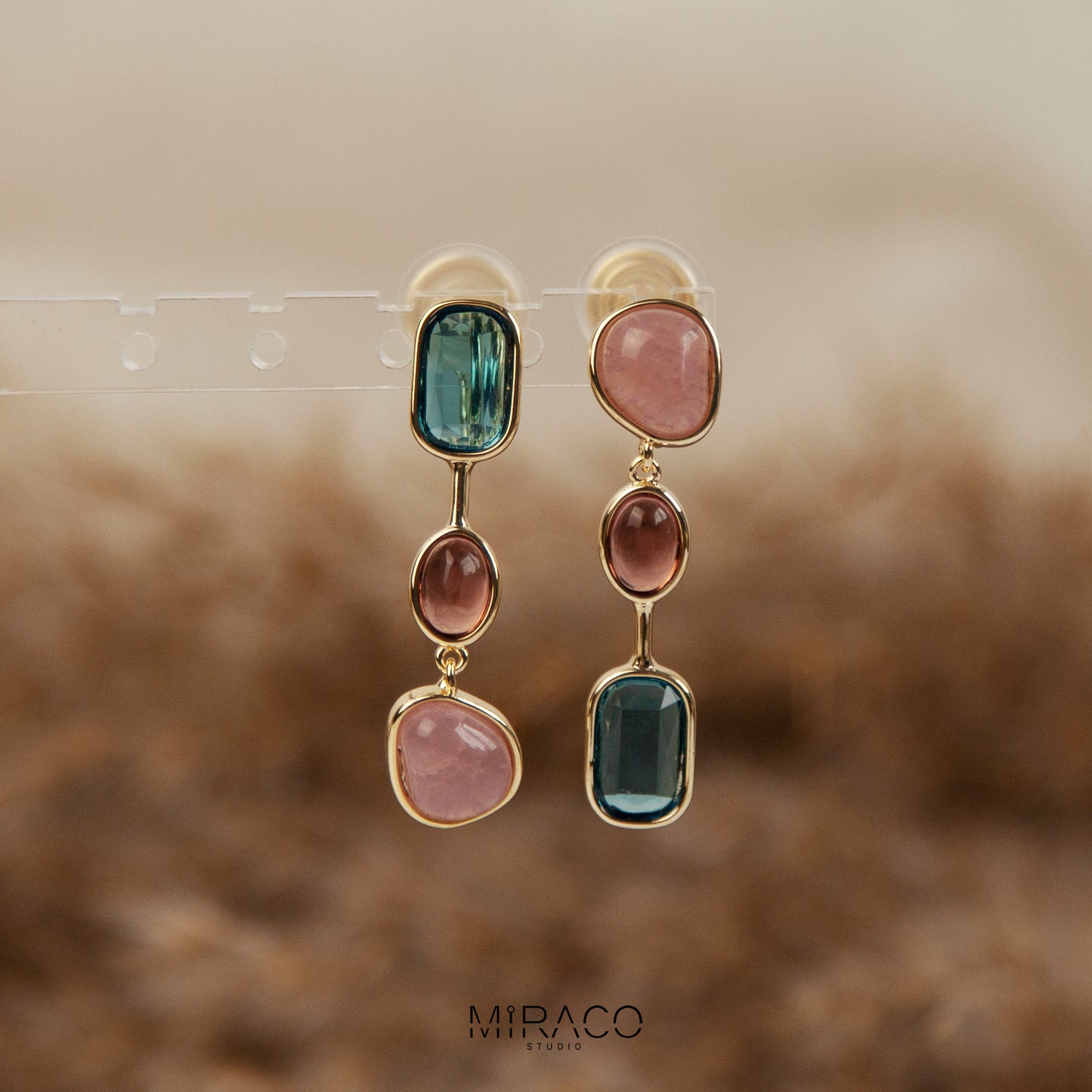 Clip On Dangle Earrings, Colourful Crystal Dangle and Drop Earring, Pink Stone Pierced &amp; Non Pierced