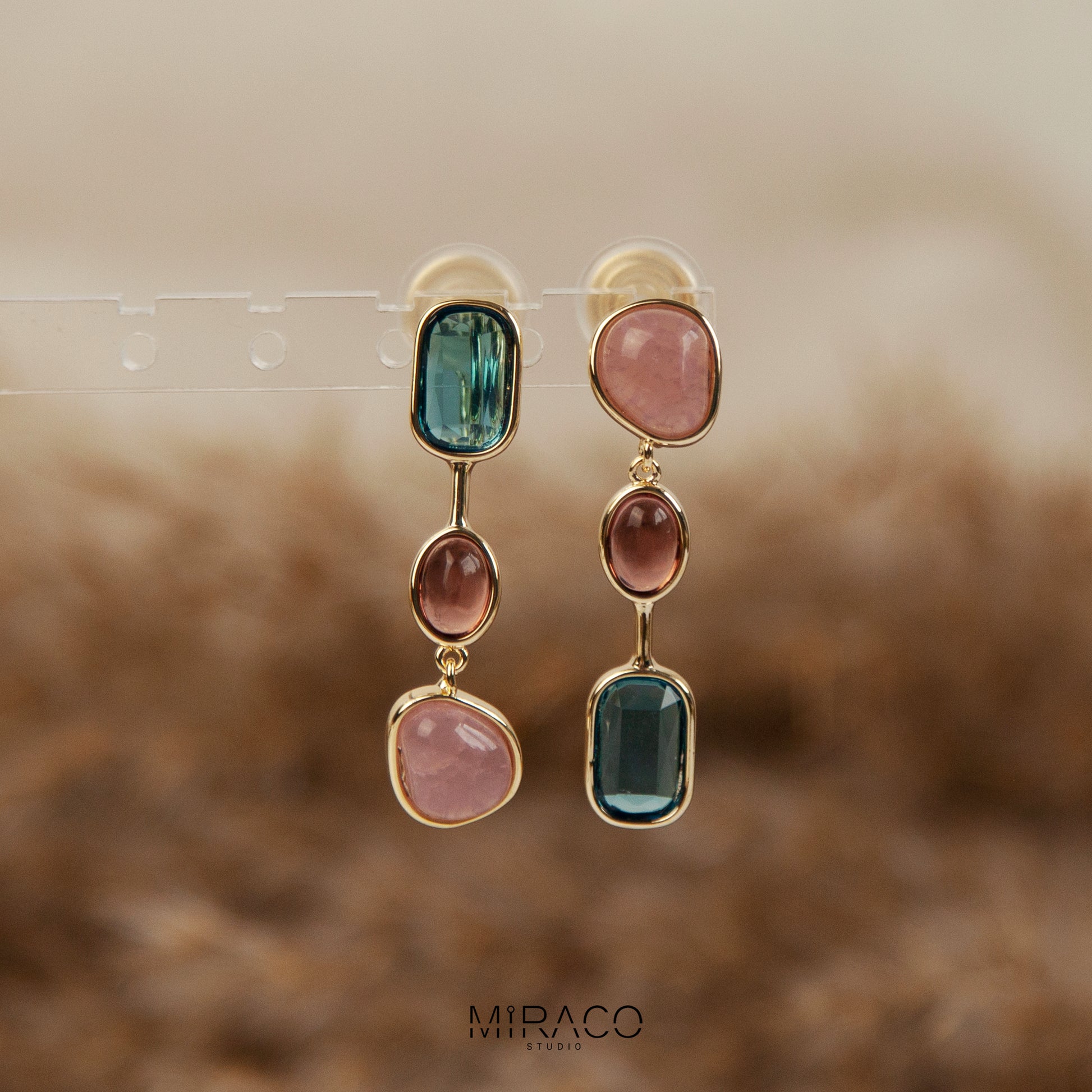 Clip On Dangle Earrings, Colourful Crystal Dangle and Drop Earring, Pink Stone Pierced &amp; Non Pierced