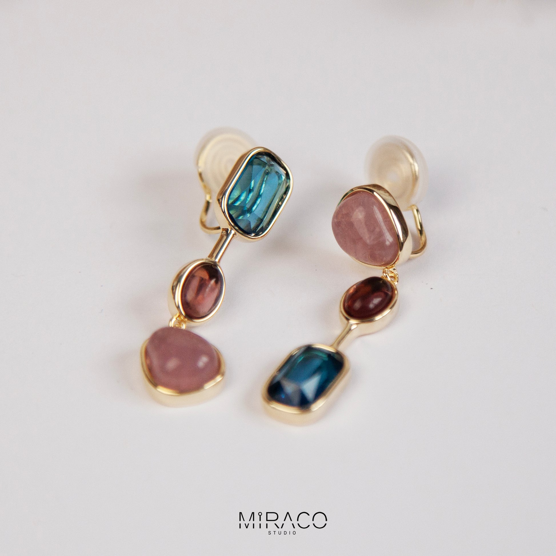 Clip On Dangle Earrings, Colourful Crystal Dangle and Drop Earring, Pink Stone Pierced &amp; Non Pierced