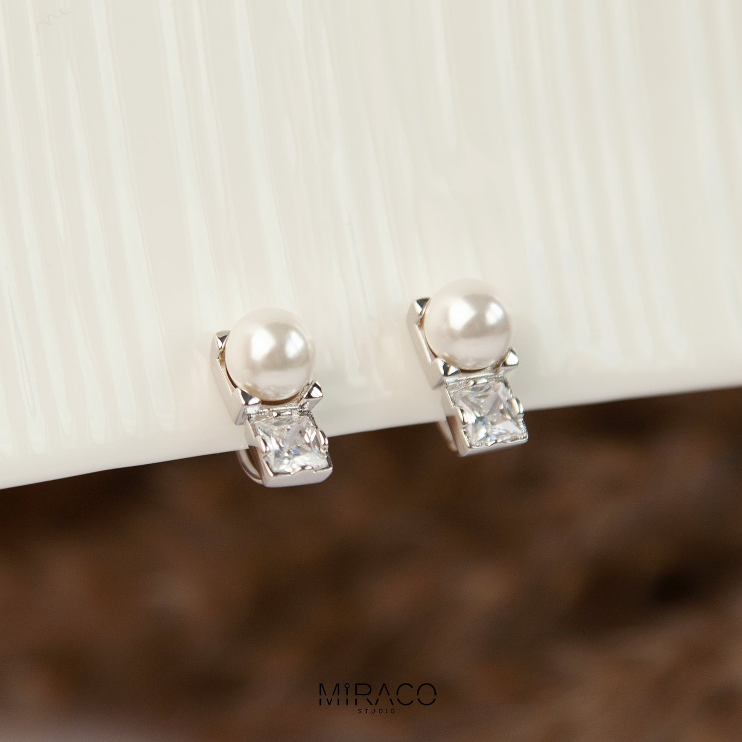 Clip On Pearl Diamond Stud Earrings