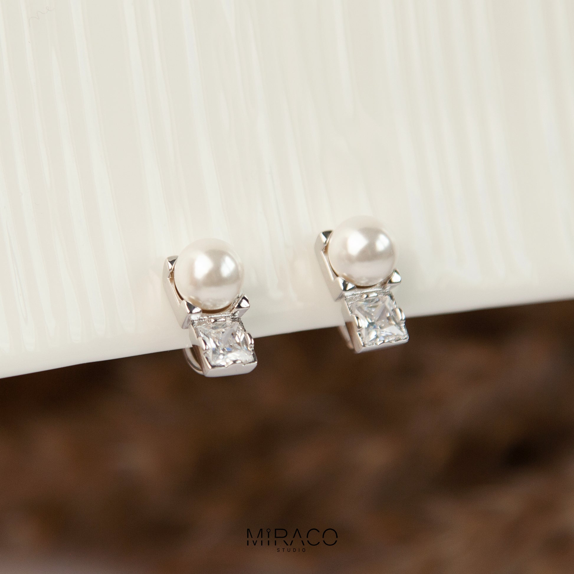 Clip On Pearl Diamond Stud Earrings