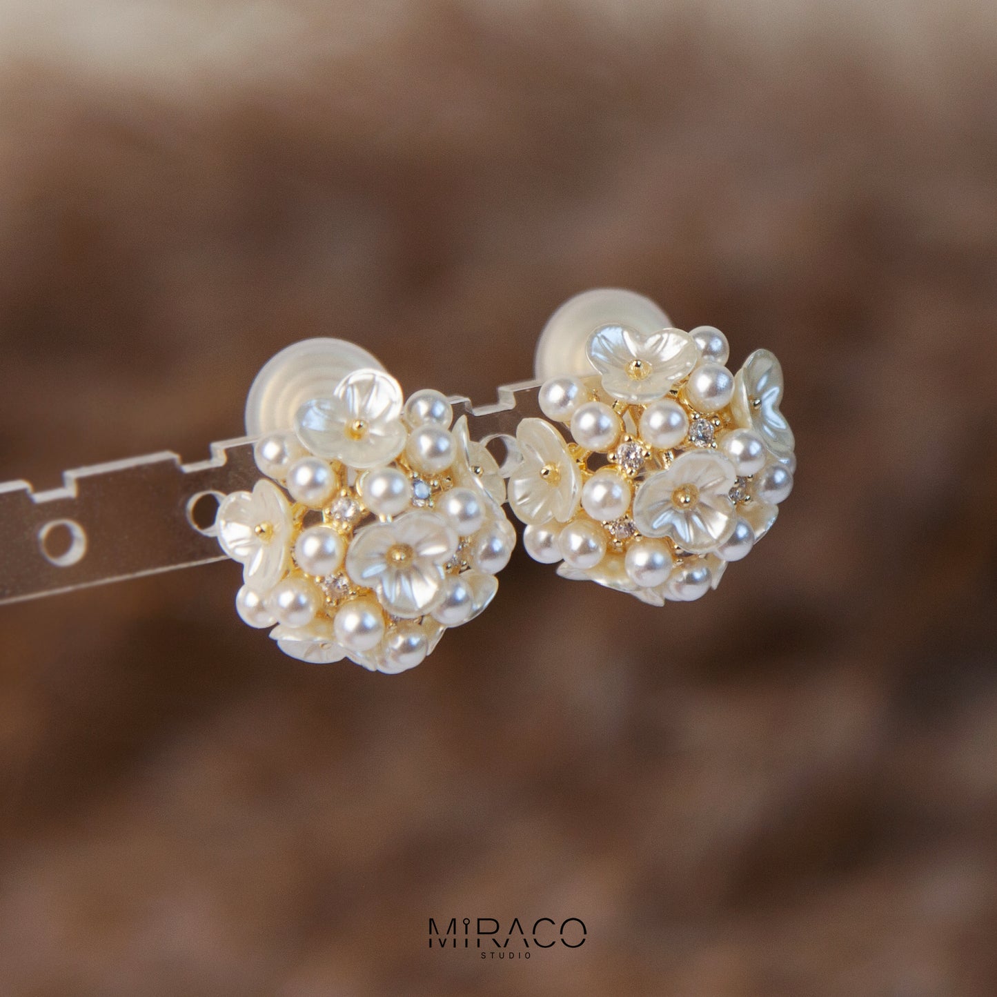 Fairy Pearls Flower Stud Earrings, Non Pierced Floral Ball Earrings Wedding Bridal Studs