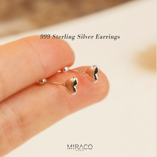 S999 Sterling Silver Heart Stud Earrings – Screw Back Pierced Ears