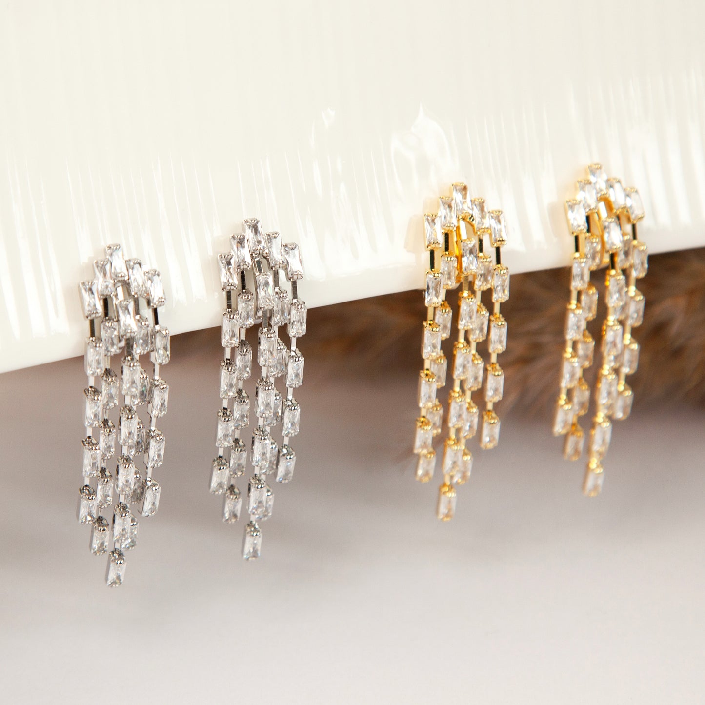 Clip On Diamond Cascade Earrings, Mini-Clip Waterfall Fringe Earrings, Clear Crystal Diamante Dangle Drop Non-Pierced Bridal Wedding Earring