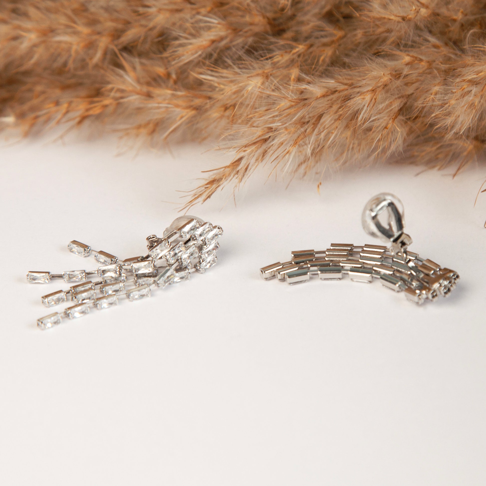 Clip On Diamond Cascade Earrings, Mini-Clip Waterfall Fringe Earrings, Clear Crystal Diamante Dangle Drop Non-Pierced Bridal Wedding Earring