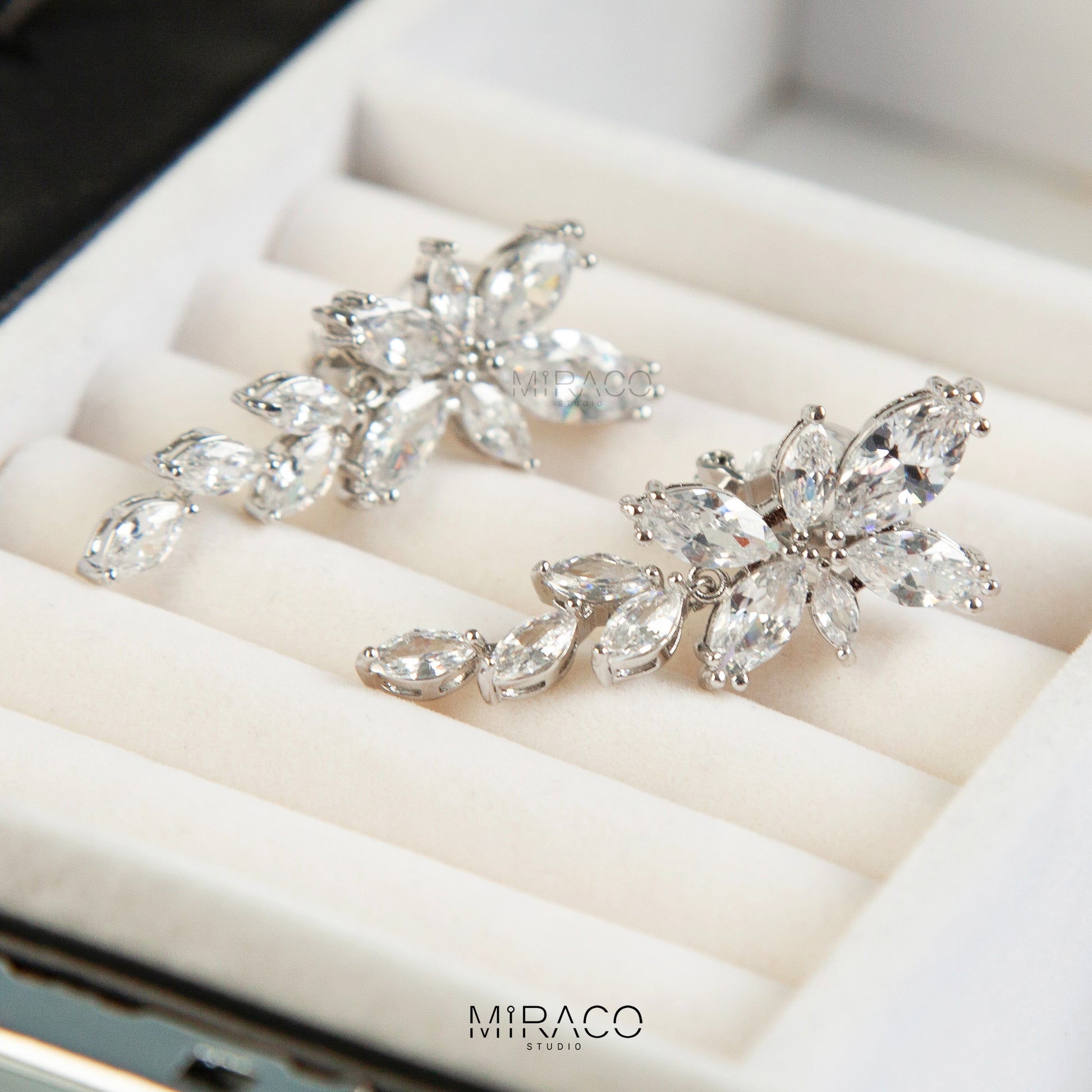 Crystal Flower Dangle Clip-On Earrings - Mini-clip