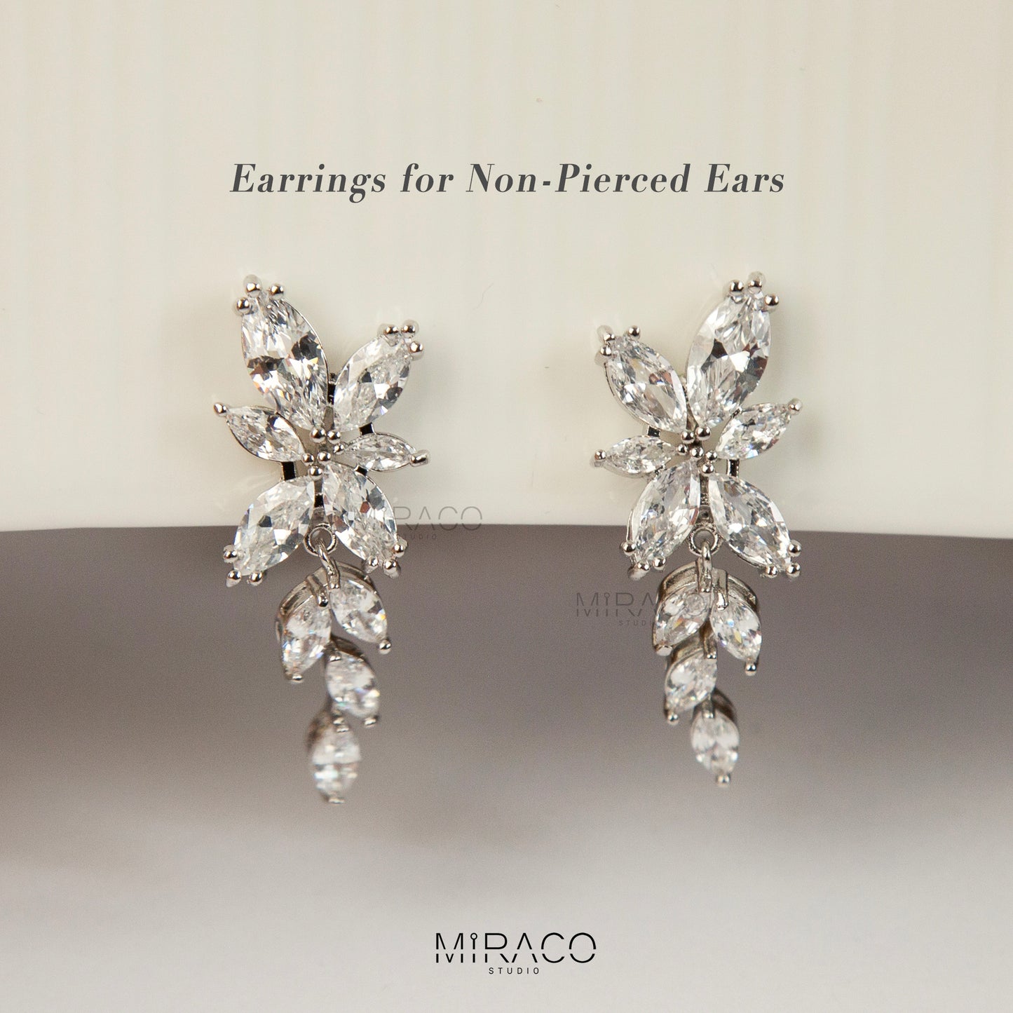 Crystal Flower Dangle Clip-On Earrings - Mini-clip