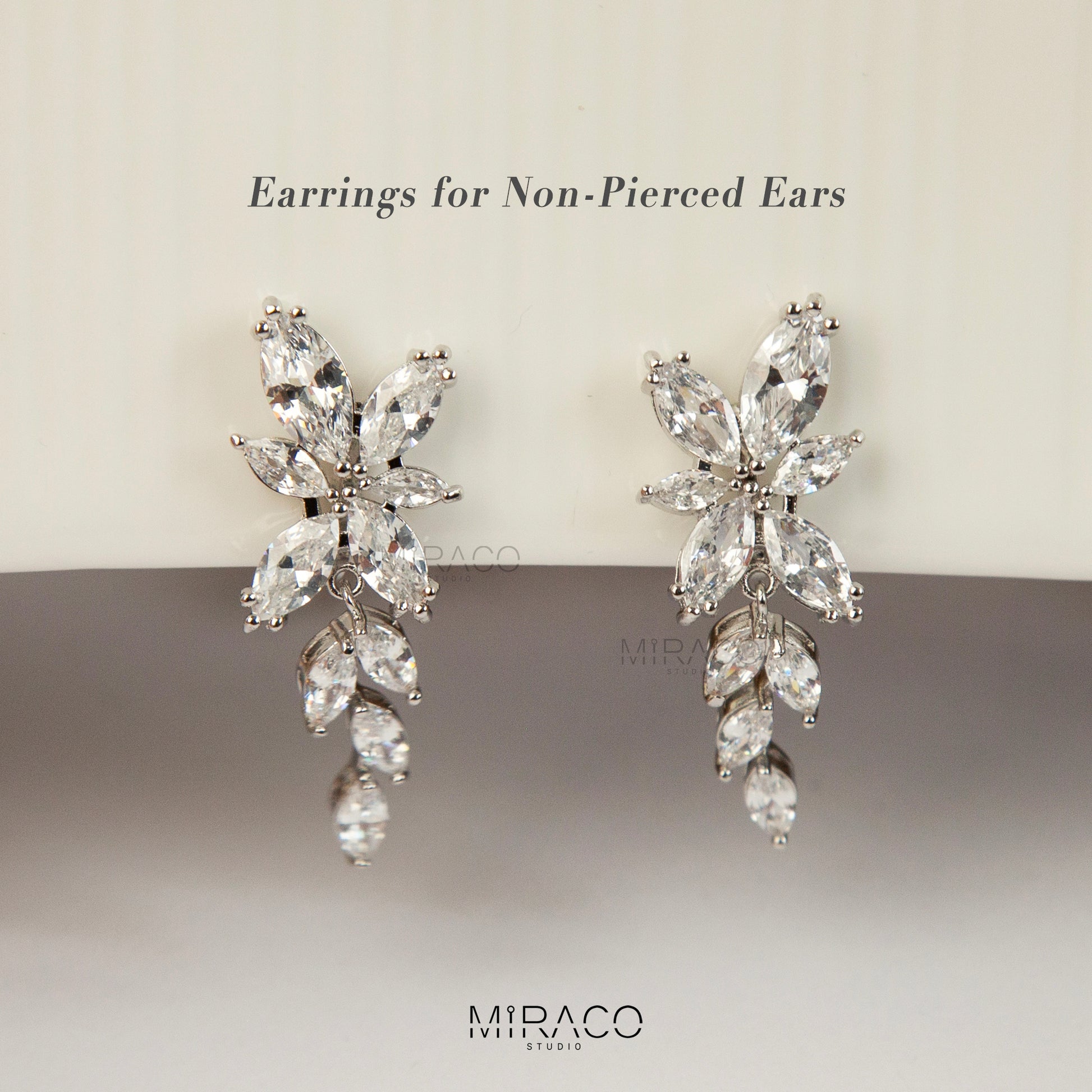 Crystal Flower Dangle Clip-On Earrings - Mini-clip