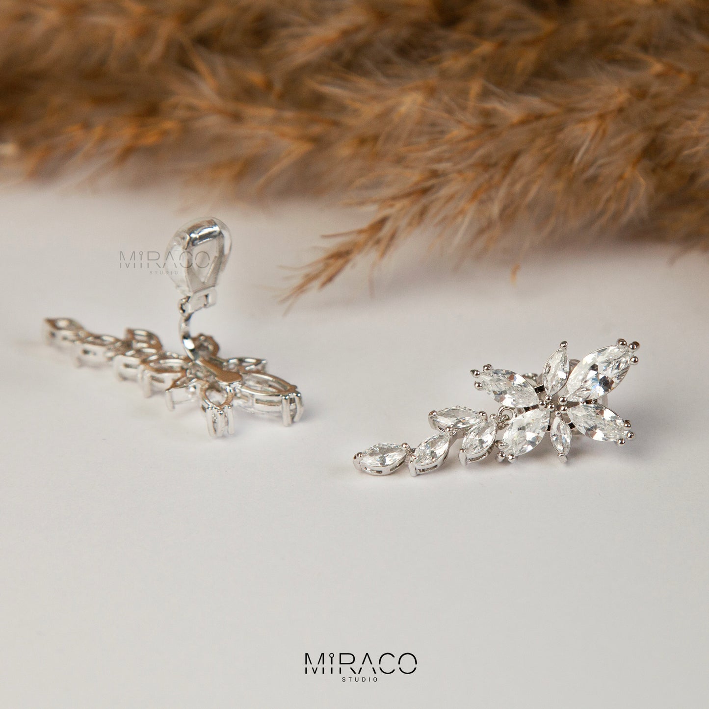 Crystal Flower Dangle Clip-On Earrings - Mini-clip