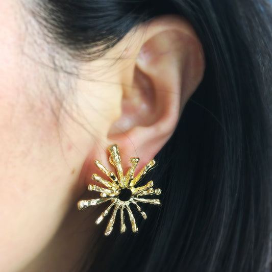 Modern Minimalist Earrings, Metal Effect Hinged Clip On Studs, Non Pierced Earrings, Gold Sun Studs