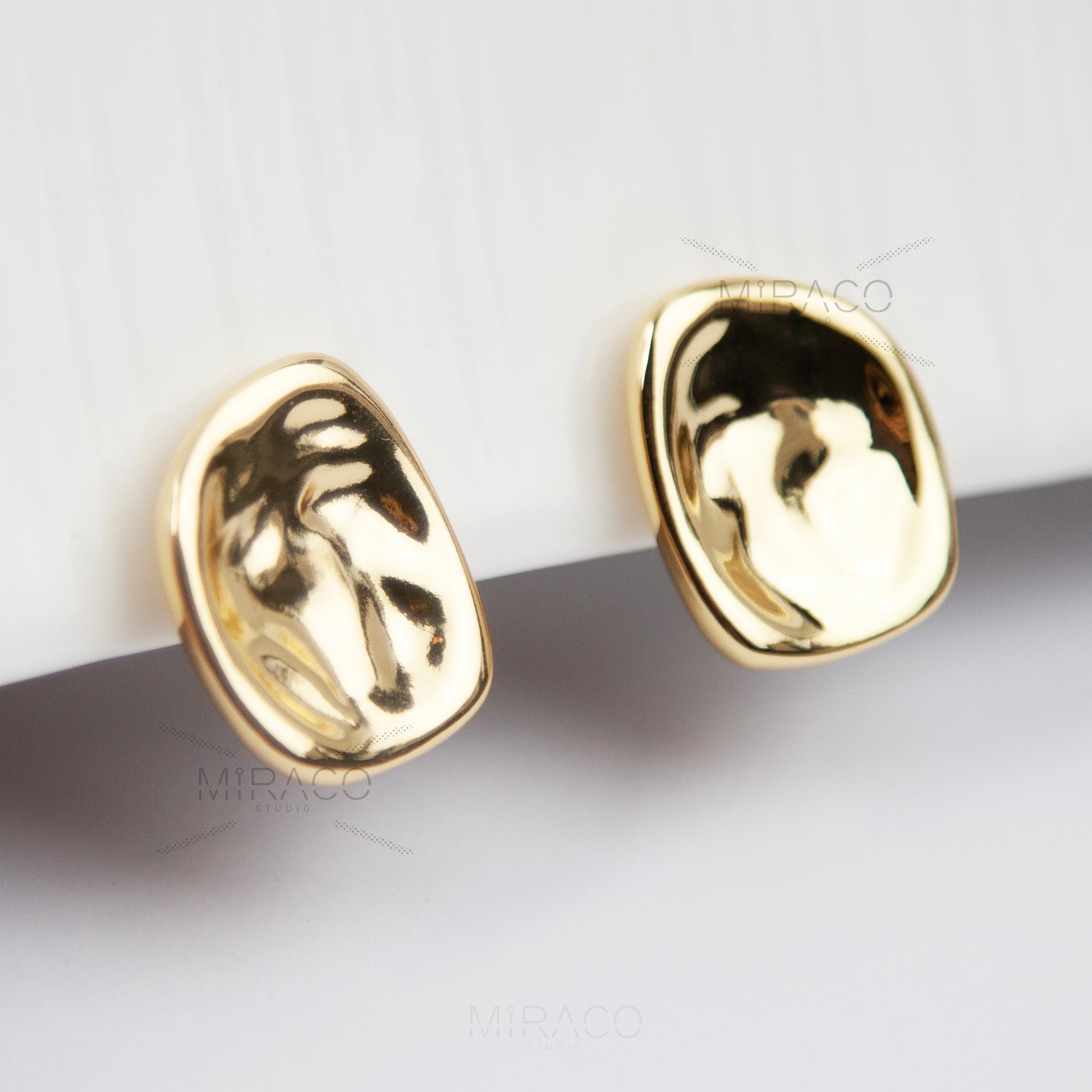 Modern Minimalist Earrings, Metal Effect Clip On Studs, Non Pierced Earrings Gold Large Studs