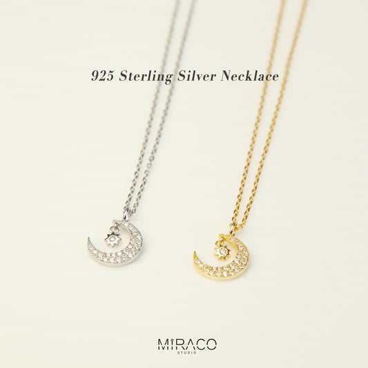 Moon Pendant Crystal Charm Necklace, Adjustable Choker Necklace, Gold Plated Celestial Necklace