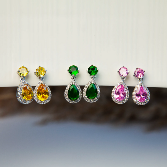 Mini-Clip Dangle Earrings, Colourful Crystal Dangle and Drop Earrings, Non-Pierced Teardrop Diamond Earrings