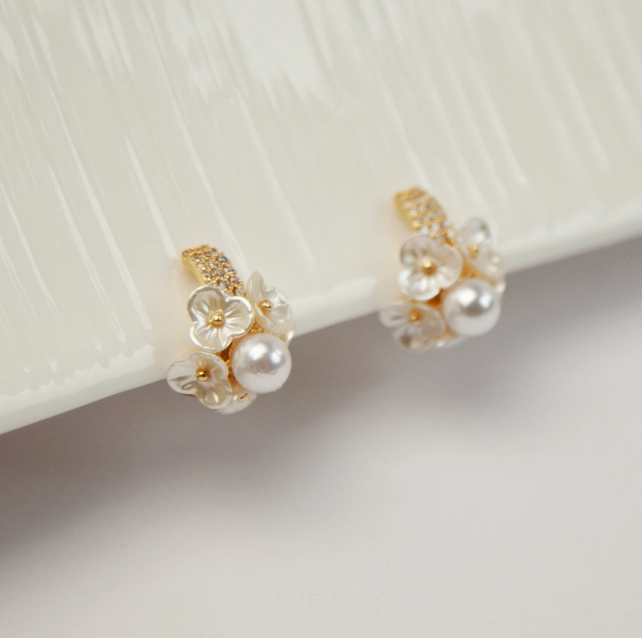 Non-pierced Earrings with Small Pearl and Pave Diamonds, Wedding Earrings, Bridal Earrings