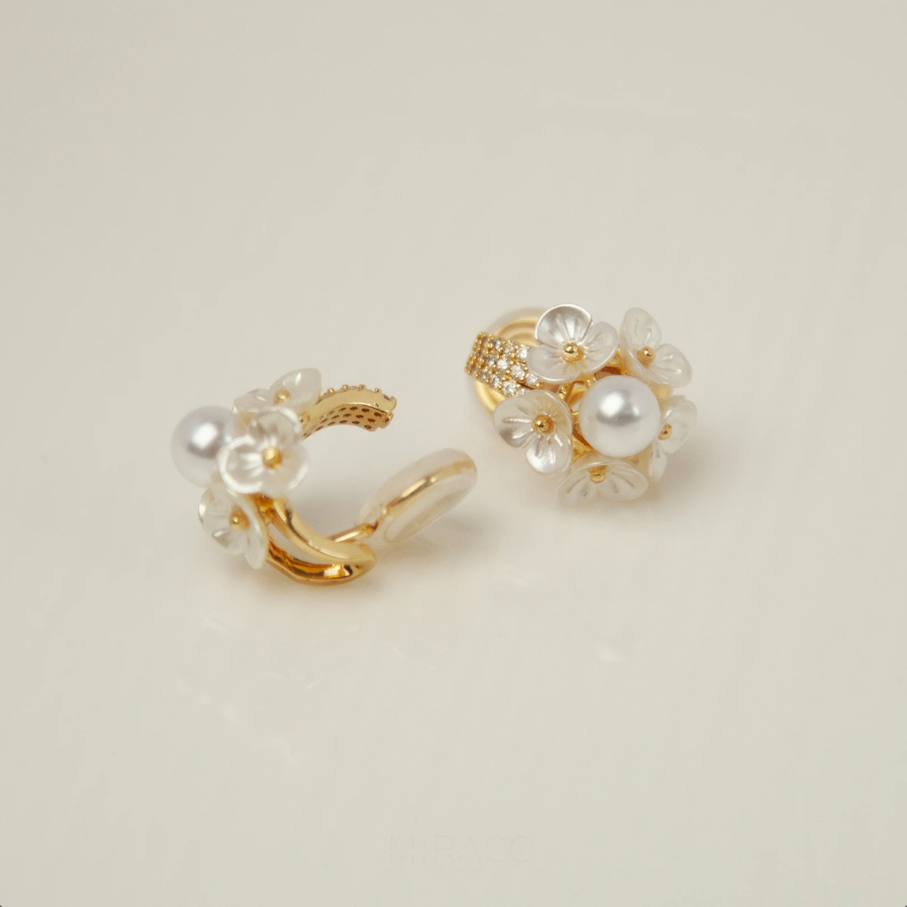 Non-pierced Earrings with Small Pearl and Pave Diamonds, Wedding Earrings, Bridal Earrings