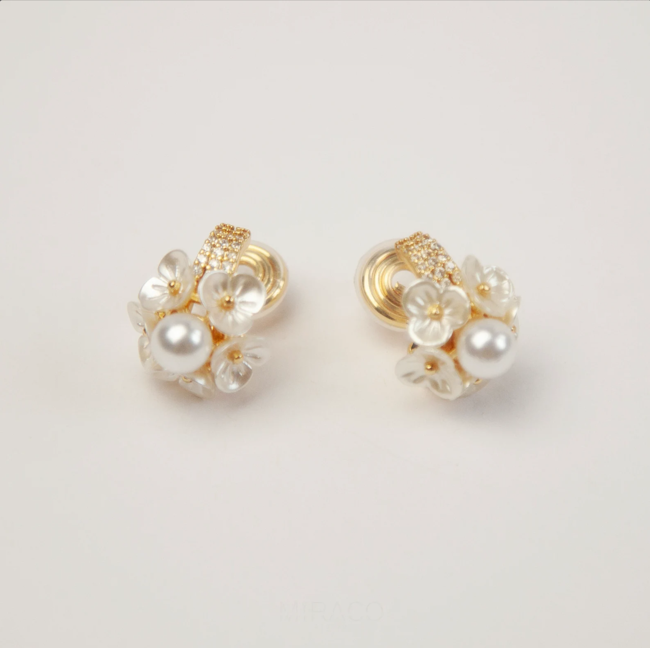 Non-pierced Earrings with Small Pearl and Pave Diamonds, Wedding Earrings, Bridal Earrings