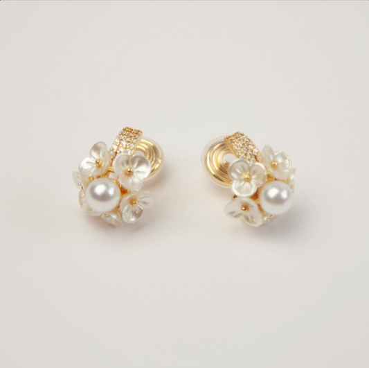 Non-pierced Earrings with Small Pearl and Pave Diamonds, Wedding Earrings, Bridal Earrings