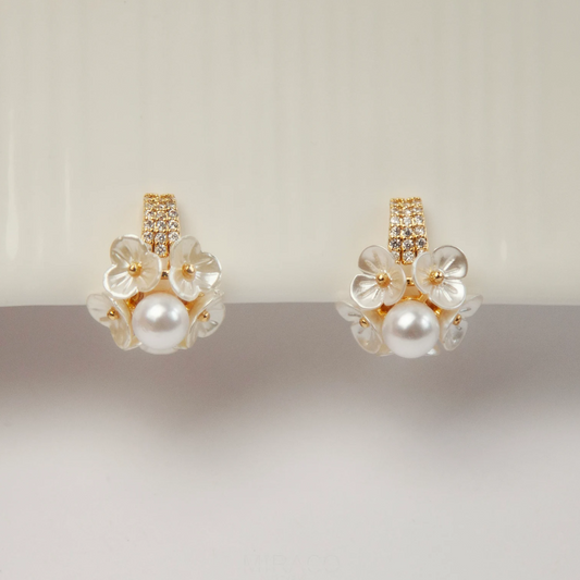 Non-pierced Earrings with Small Pearl and Pave Diamonds, Wedding Earrings, Bridal Earrings