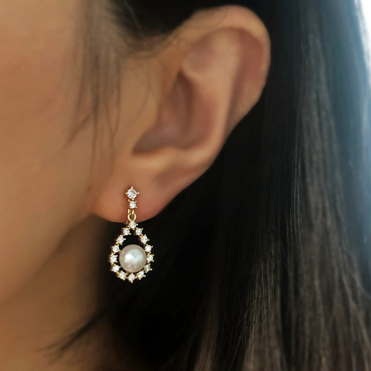 Non Pierced Diamond Pearl Earrings