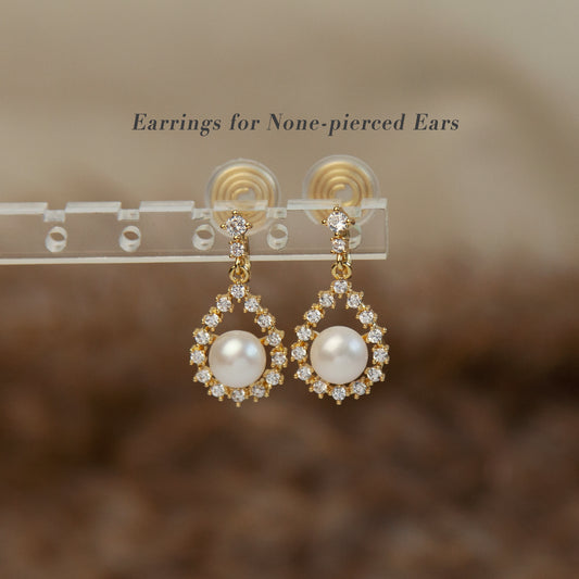 Non Pierced Diamond Pearl Earrings