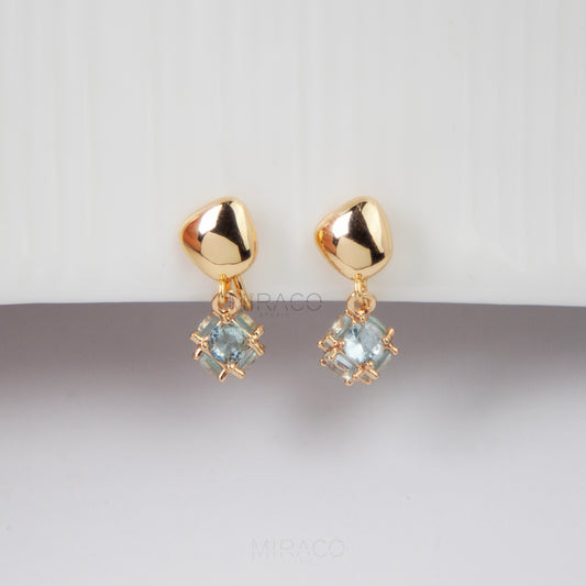Non Pierced Gold Turquoise Blue Diamond Dangle Earrings