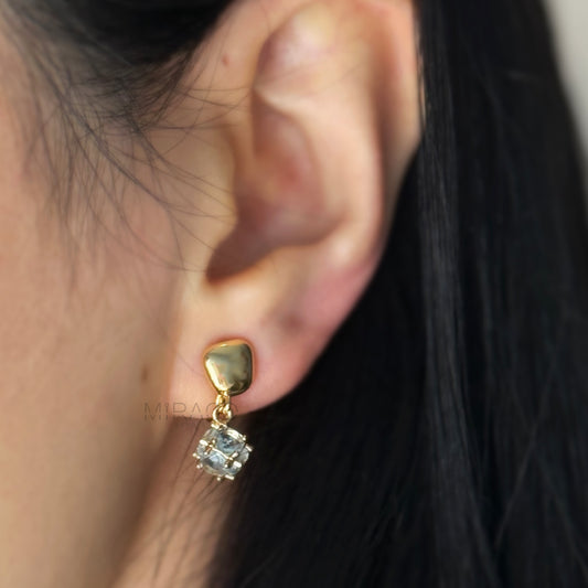 Non Pierced Gold Turquoise Blue Diamond Dangle Earrings