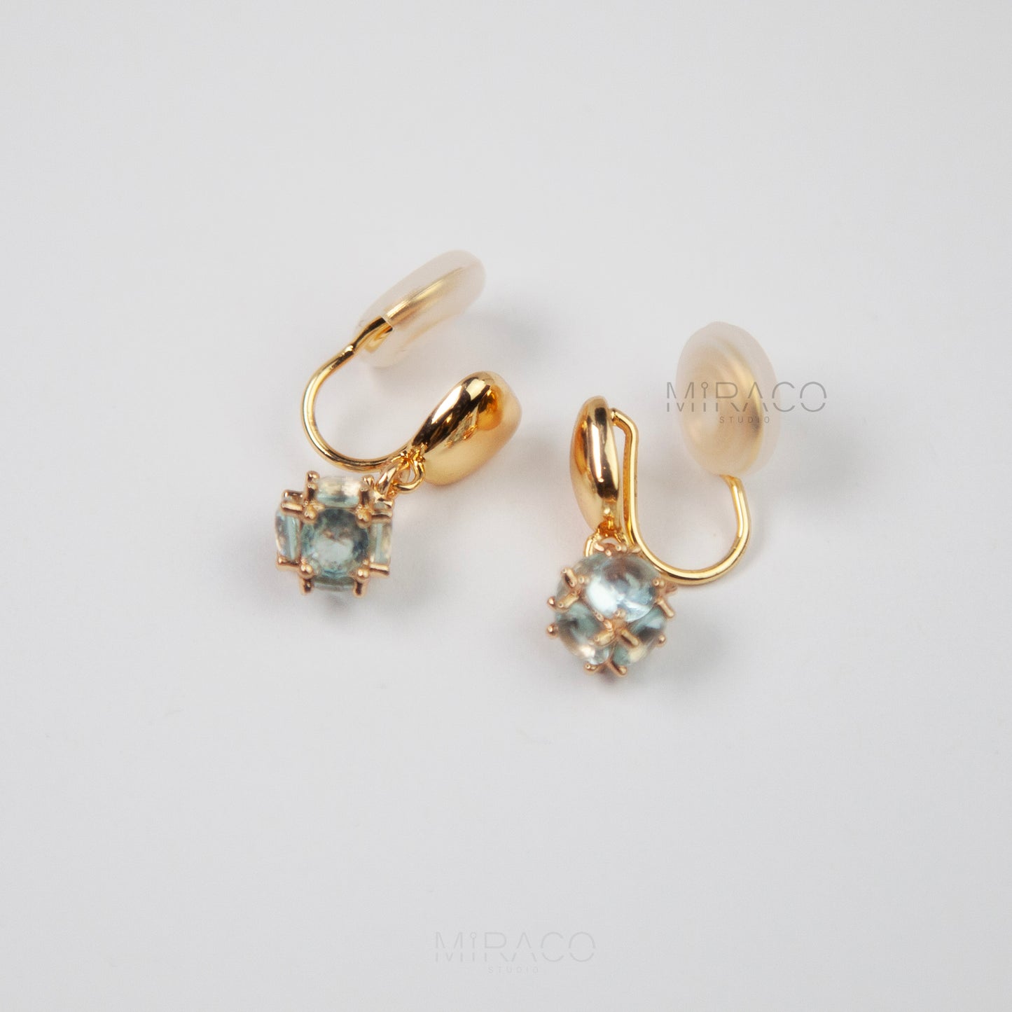 Non Pierced Gold Turquoise Blue Diamond Dangle Earrings