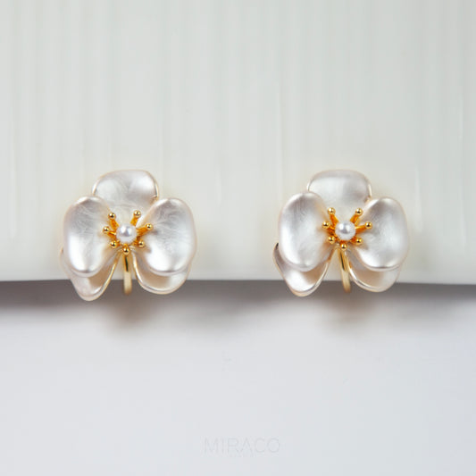 None Pierced Orchid Floral Earrings, Cute Flower Stud Earrings, Fairy Floral Wedding Bridal Studs Gift
