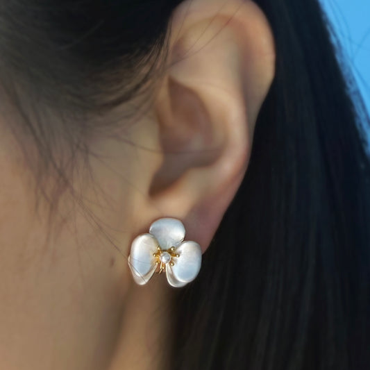 None Pierced Orchid Floral Earrings, Cute Flower Stud Earrings, Fairy Floral Wedding Bridal Studs Gift