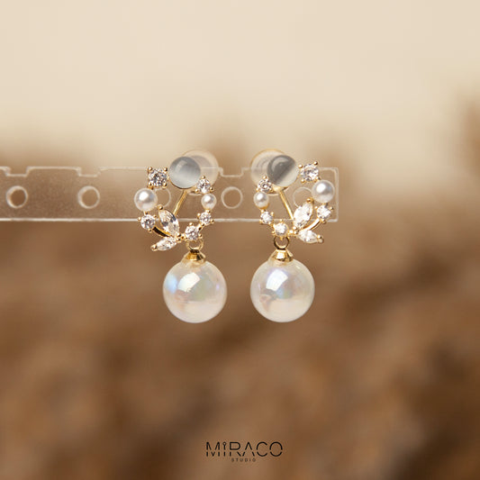 Opal Crystals Dangle Pearls Drop Earrings, Aura Mermaid Beads Non Pierced Earrings with Crystals Cli