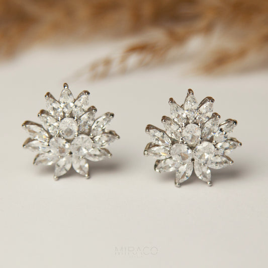 Paddle Back Clips Earrings, Clear Crystal Leaf Plant Studs, Party Bridal Non-Pierced Earrings