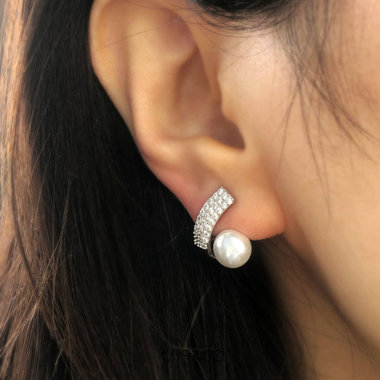 Pearls CZ Stud Clip On Earrings